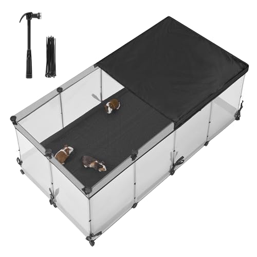 SONGMICS Kleintiergehege, halbtransparente Platten, atmungsaktiv, wasserresistentes Gewebe unten, Kaninchenstall innen, Meerschweinchen Käfig, Frettchen, 144 x 74 x 57 cm, wolkenweiß LPC016W01