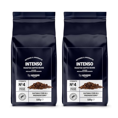 by Amazon Intenso Kaffeebohnen, Leicht Geröstet, 1kg (2 Packungen à 500g) – Rainforest-Alliance-zertifiziert