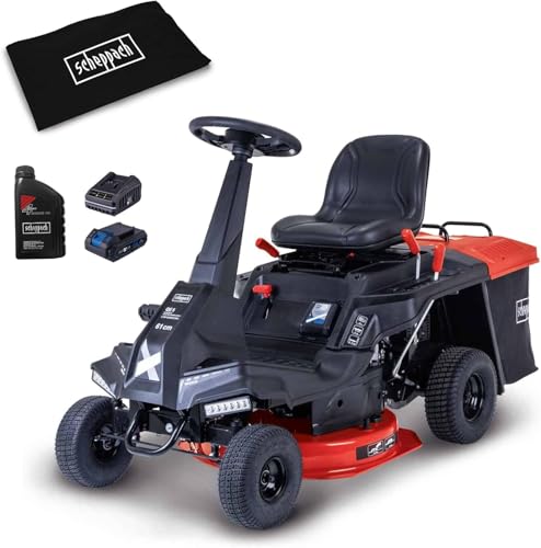 Scheppach Benzin Aufsitzmäher MR235-61 | 6PS | E-Start | LED | inkl. Öl & Abdeckhaube | 61cm Schnittbreite | 35-75mm Schnitthöhe | Rasentraktor mit 150L Fangkorb | 4xVor- / 1xRückwärtsgang