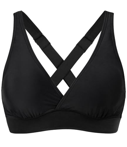 Amy Babe Sportliches Damen-Bikinioberteil, verstellbare breite Träger, große Brust, überkreuzter Rücken, stützender Badeanzug, nur Oberteil, Schwarz, XL