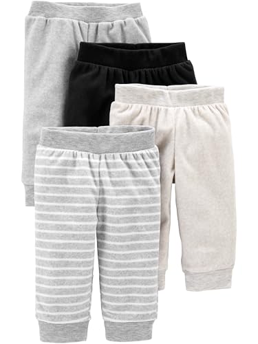 Simple Joys by Carter's Unisex Baby 4-Pack Fleece Pants Hose, Elfenbein/Hellgrau/Schwarz/Weiß Streifen, 3-6 Monate (4er Pack)