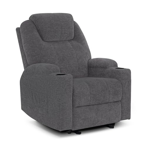 M MCombo Elektrisch Relaxsessel Massagesessel Fernsehsessel Liegefunktion Vibration Heizung 7061 neues Modell (Grau-Chenille)