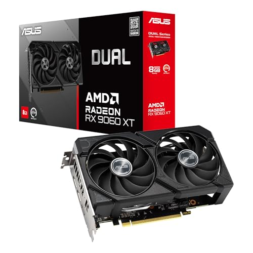 ASUS Dual Radeon RX9060XT 8G GDDR6 Gaming Grafikkarte (AMD Radeon RX9060XT, AMD RDNA 4 Architektur, 2,5-Slot Design, DUAL BIOS, PCIe 5.0, 1x HMDI 2.1b, 2X DisplayPort 2.1a, DUAL-RX9060XT-8G)