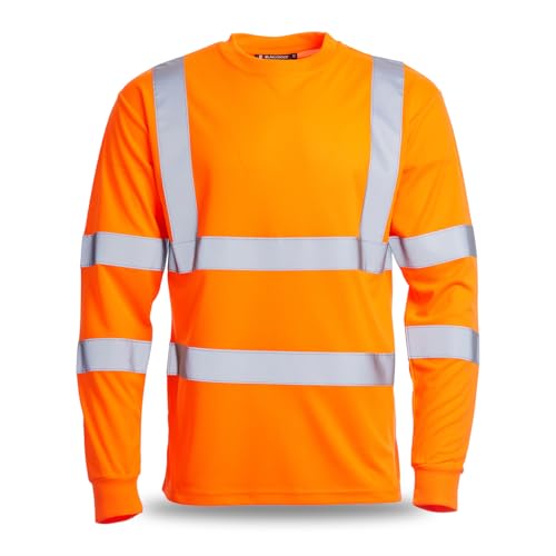 Blackrock Warnschutz-Langarm-T-Shirt, Schienen-Orange, Arbeits- und Sicherheitskleidung, hohe Sichtbarkeit, Arbeitsoberteile, Kleidung, PSA-Arbeitskleidung, Vogelaugen-Polyester, atmungsaktiv, Klasse