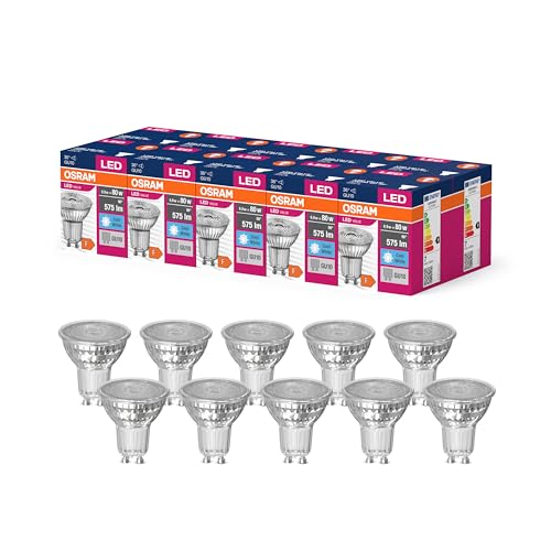 OSRAM LED Star Value PAR16 LED Lampe für GU10 Sockel, Reflektor-Lampe, GL, 575 Lumen, kaltweiß (4000K), Ersatz für herkömmliche 80W Glühbirnen, nicht dimmbar, 10er-Pack