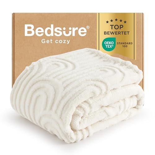 BEDSURE Kuscheldecke Decken für Sofa - Wohndecke, Couchdecke, Überwurf, weiche und warme Fleecedecke, gemütliche Korddecke, Kuscheldecke flauschig, Weiß Creme, 150 x 200 cm