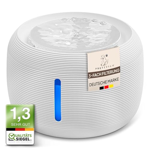 Pretty Paw© Trinkbrunnen für Katze – Flüsterleiser 2,5L Katzenbrunnen mit LED & Aktivkohlefilter | BPA-frei & leicht zu reinigen | Hochwertige Lösung zum fairen Preis
