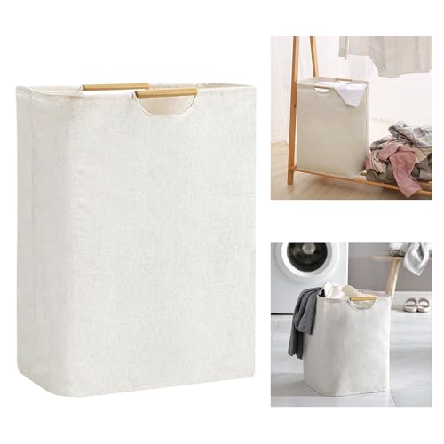 ADERTOS Wäschekorb Faltbar Beige Wäschesack Wäschesammler 60L Körbe Aufbewahrung Wäsche mit Henkel Wasserdichte Wäschebox Stoff Laundry Basket 55x40x25cm Faltbarer Wäschesortierer für Schlafzimmer
