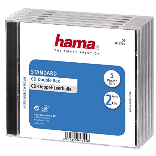 Hama CD-Doppel-Leerhülle Standard, 5er-Pack, transparent-schwarz