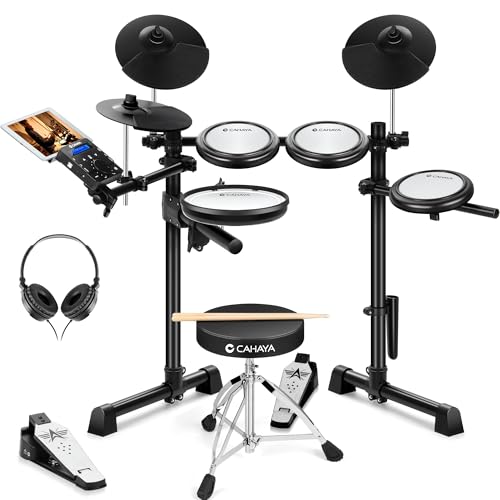 CAHAYA E-Drum Set mit Mesh-Fellen: Dual Trigger Pads und 350 Sounds – Elektronisches Schlagzeug mit großem 8
