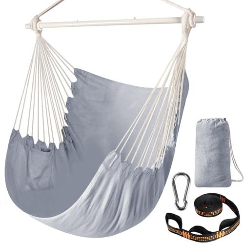 Chihee Hängesessel Schaukelstuhl Hängematte Stuhl Großer Hängesitz Patio-Rasen Entspannen Baumwollgewebe für hohen Komfort Langlebigkeit Perfekt für drinnen/außen Haus Schlafzimmer Terrasse Hof Garten