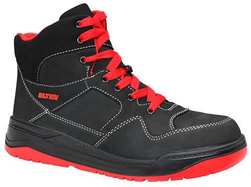 ELTEN Sicherheitsschuhe Maverick Black-red Mid ESD S3S, Damen und Herren, Leder, Stahlkappe, leicht, sportlich 43, Schwarz