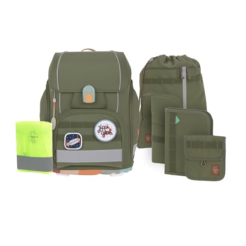 LÄSSIG 7-teiliges Schulranzen Set Kinder/School Set Boxy Unique olive