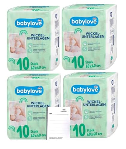 Babylove Wickelunterlagen Sparset 4 x 10 Stück + Halley Bedding Notizblock Set