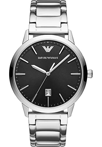 Emporio Armani Herrenuhr, DreizeigerDatumswerk, 43 mm silbernes Edelstahlgehäuse mit Edelstahlarmband, AR11310