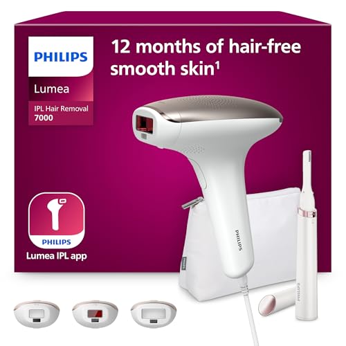 Philips Lumea IPL 7000 Series Haarentfernungsgerät – Alternative zur Laserhaarentfernung – 3 Aufsätze für Körper, Gesicht & Bikinizone, inkl. Korrekturtrimmer (BRI923/00)