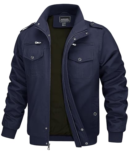 MAGCOMSEN Herren Cargo Jacke Frihling Pilotenjacke Stehkragen Übergangsjacke Casual Feldjacke Leicht Arbeitsjacke, Navy S