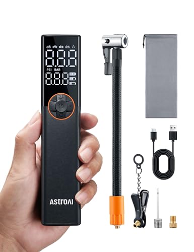 AstroAI Fahrradpumpe Elektrische Luftpumpe, 150PSI Mini Tragbare Akku Fahrradpumpe alle ventile, Hochspannungsmotor Speziell für Fahrrad, Wiederaufladbare für Stadtrad, Rennrad, Mountainbike, Orange