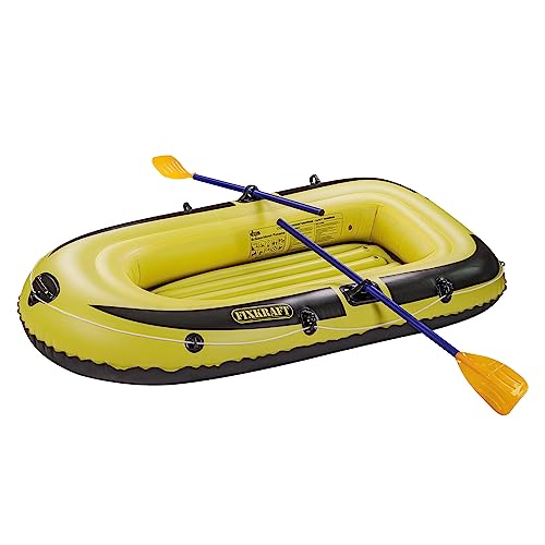 DEMA Schlauchboot Paddelboot Ruderboot Boot mit 2 Paddel + Luftpumpe für 2 Personen BZW. bis 150 kg gelb/grau