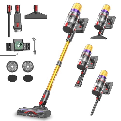 Aodebiao V16 Akku Staubsauger 600W/55Kpa/80Mins, Staubsauger Kabellos mit LED Touchscreen, Automatikmodus, Anti-Tangle Bodenbürste, Akkustaubsauger für Teppich Tierhaare Hartböden