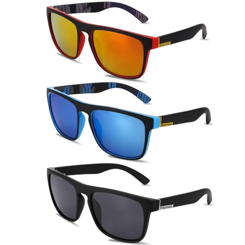 Utensilsto 3 Stück Polarisierte Sonnenbrille für Herren und Damen Outdoor Sport Sunglasses Unisex Retro Vintage Sonnenbrille UV400 Schutz Mode Sonnenbrille für Autofahren, Radfahren, Angeln