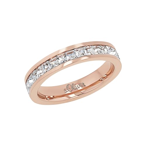 s.Oliver Ring Edelstahl Damen Ringe, mit Kristall, Roséfarben, Kommt in Schmuck Geschenk Box