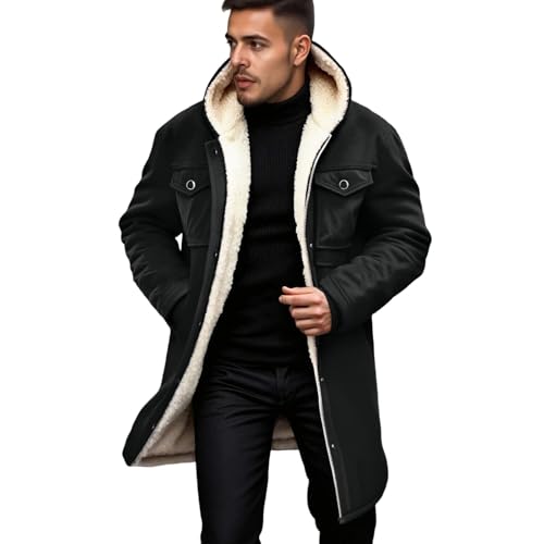 Lederjacke Herren Wildlederjacke Lang Gefütterte Vintage Kunstwildleder Mantel Winter Trucker Jacke Übergroßer Trenchcoat Freizeitjacke Wintermantel Warm Arbeitsjacke Ledermantel Leder Jacken