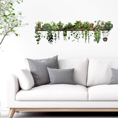 Wandtattoo Pflanzen Wandsticker Grüne Blätter, Wandaufkleber Pflanzen Hängend Rebe Wall Art Blumentopf Grün Wandsticker Blumen Wandtattoo Schlafzimmer Kinderzimmer