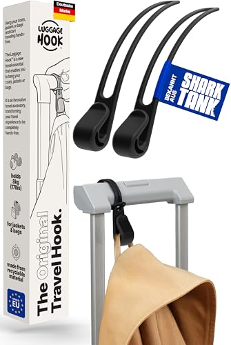 Luggage Hook Koffer Haken für deine Reise Utensilien (2 Stk.) - Der neue Travel Organizer hält Reiseartikel bis 10kg, Reise Geschenk für Reiseliebhaber und Flugbegleiter, 2x Reisekleiderbügel Schwarz