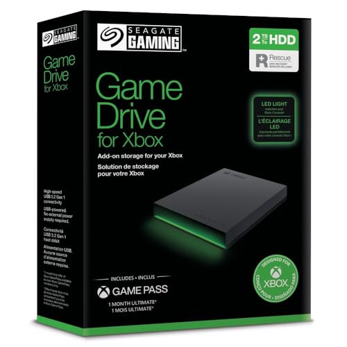 Seagate Game Drive Xbox 2TB, Tragbare Externe Festplatte, 2.5 Zoll, USB 3.0, Xbox, grau, Data Rescue Service (STKX2000403)
