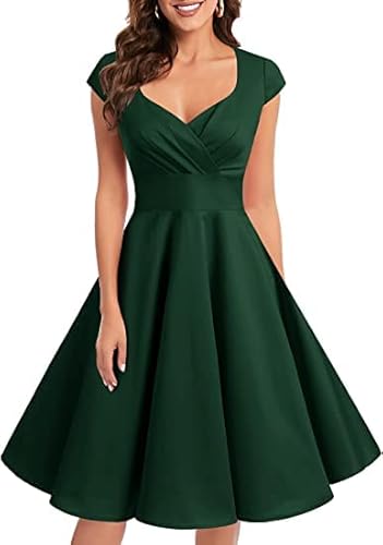 Bbonlinedress Rockabilly Kleider Damen Festliche Kleider Sommer Cocktailkleid Abendkleid elegant für Hochzeit Brautkleid Dark Green L