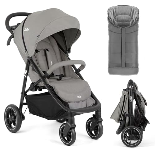 Joie Litetrax Buggy Set mit Thermo-Fußsack | Komfortabler Sportwagen für Stadt & Gelände, Flex-Federung, Einhand-Faltmechanismus, UV 50+, pannensichere Reifen - Pebble
