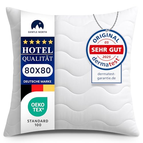 Gentle North Hochwertige Kopfkissen 80x80 cm groß in Hotelqualität - Flauschiges, gut gefülltes Schlafkissen für Allergiker geeignet (Ökotex 100 Zertifiziert) - 60° Waschbar