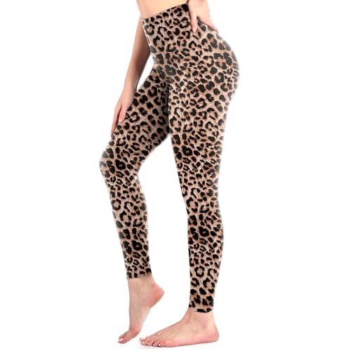 Sanpetix Hohe Taille weiche Leggings Damen, Frauen Dehnbare Hose für Damen, Fitnessstudio Leopard LXL
