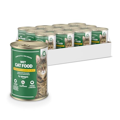 by Amazon Getreidefreies Katzennassfutter, Dose, Huhnstücke in Gelee, 12 x 405 g