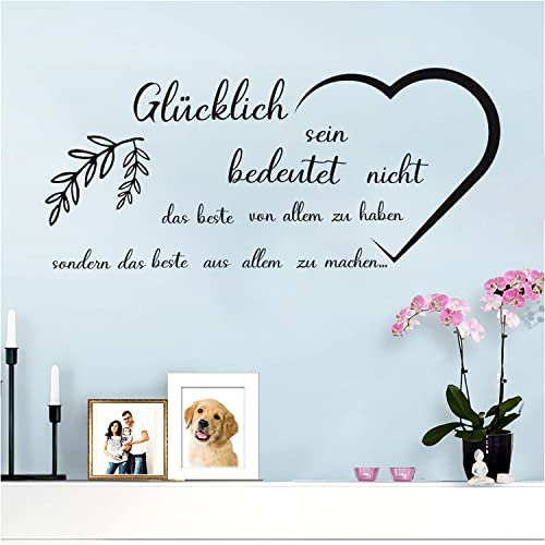ANHUIB Glücklich Wandtattoo Wandaufkleber Inspirierende Schwarze Wandsticker Sprüche Zitate für Wohnzimmer Wanddeko Wandaufkleber Mit Text Wandtattoo Schlafzimmer Erwachsene Wandsprüche zum Aufkleben