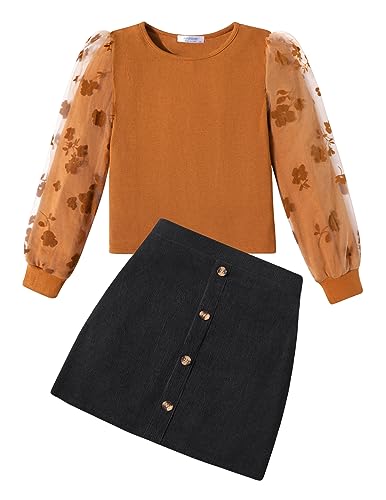 Arshiner Mädchen Bekleidungssets Elegante Langarmshirt mit Rock Set Kinder Herbst Winter Outfit Kariert Freizeit Mode Zweiteilig Kleidung Sets für Mädchen 9-10 Jahre