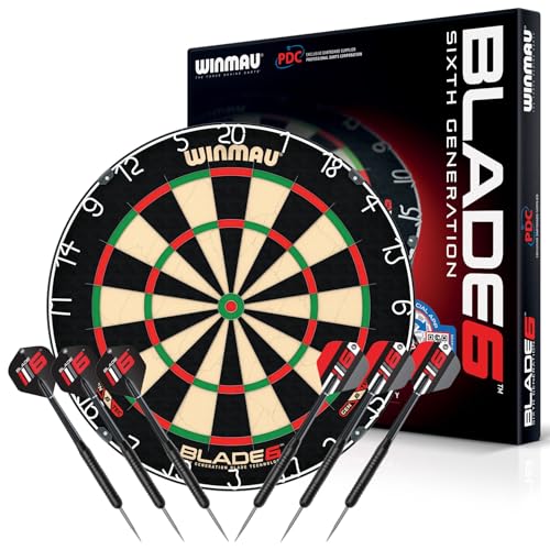 WINMAU Blade 6 Professionelle Bristle Klassische Dartscheibe with Darts Set (2 Sätze Darts)