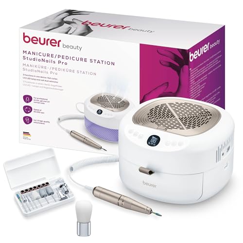 Beurer MP 200 StudioNails Pro Maniküre-/ Pediküre-Profistation 3-in-1, elektrischer Nagelfräser mit UV-/LED-Lampe & Staubabsauger, geeignet für Gel - und Acrylnägel, 26 000 U/min, 9 Aufsätze