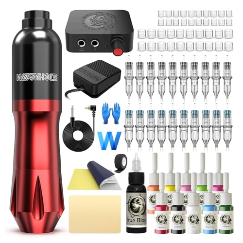 Wormhole Tattoo Maschine Set Tattoo Set Tattoo Pen 10 Cartridges Tattoo nadeln Tattoo Pedal Power Supply Tattoo Zubehör for Tattoo Artists Rot