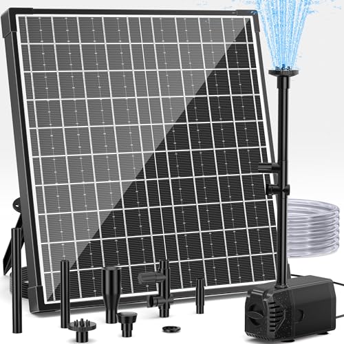 Biling 25W Solar Springbrunnen für außen, 1200L/H Solar Teichpumpe mit Filter, 4 Düsen 2M Wasserleitung 5M Kabel DIY Wasserspiel, Solar Brunnenpumpe für Teich Garten Wasserfall Pool