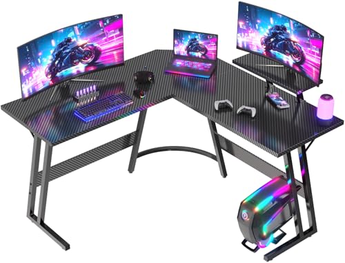 JUMMICO Gaming Tisch L Form 120x120cm, Eckschreibtisch für Gaming,Schreibtisch L Form Mit Monitorständer, Carbon Schwarz
