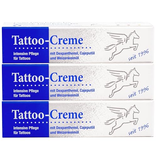Pegasus Pro Tattoo-Creme 3er-Set, Tägliche Pflege & Aftercare, Feuchtigkeitsspendend mit Cajeputöl, je 25ml - Optimaler Tattooschutz, Made in Germany