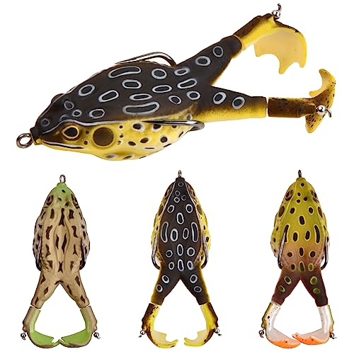 Hoxfly 3 Stück Soft Frosch Angelköder, Double Haken 360°Soft Bait Silikon-Angelköder, 3D Double Propeller Frogs Weiche Köder, Koeder Angeln Köder Haken Set für Angelausrüstung, Angelbegeisterte