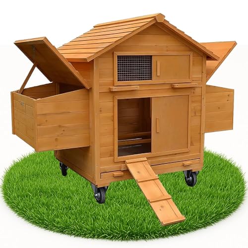 Melko Hühnerhaus für 4 Hühner rollbar 157x90x114cm Hühnerstall aus Holz mit 2 Nistkästen