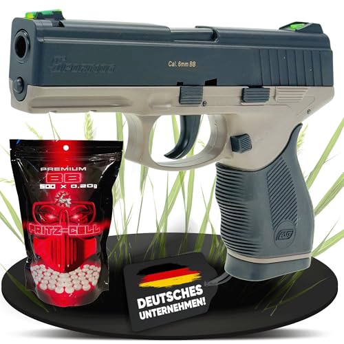 Set: Fritz-Cell Airsoft Pistole Federdruck Softair 0,5 Joule, inkl. 500 x 6 mm BB Soft-Air Kugeln schwere Ausführung