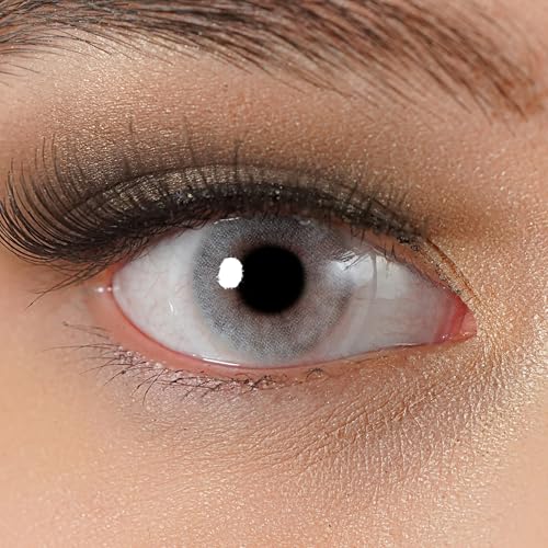 Kontaktlinsen farbig ohne Stärke grau farbige Jahreslinsen weiche Linsen soft Hydrogel 2 Stück Farblinsen + Linsenbehälter 0.0 Dioptrien natürliche Farben Serie Ocean Icy Gray (hellgrau)