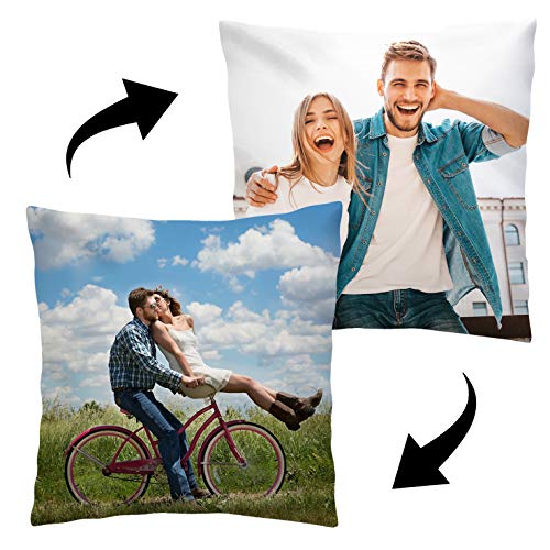 Personalisiertes FOTOGESCHENK Doppelseitig mit eigenem Foto Bedruckt (45 x 45 cm) Foto-Kissen mit Deinem Foto & Text beidseitig Bedrucken, Geburtstag, Valentinstag Kissenbezug mit Kisseneinsatz [091]