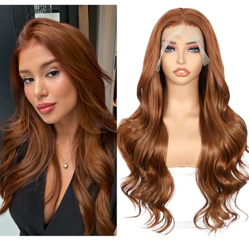 Sapphirewigs Auburn Lace Front Perücke 13x4 Synthetische Körper Welle Perücken Damen Party Datum Täglich Tragen Natürlich Aussehen Weihnachten 26inch