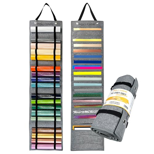 POLI-CRAFT TOOLS ORGANIZER – praktischer Rollenhalter mit 21 Fächern für Sheets und 22 Rollenhaltern für Vinyls und Heißtranferfolien, platzsparend, für mehr Ordnung und Komfort beim Basteln, grau